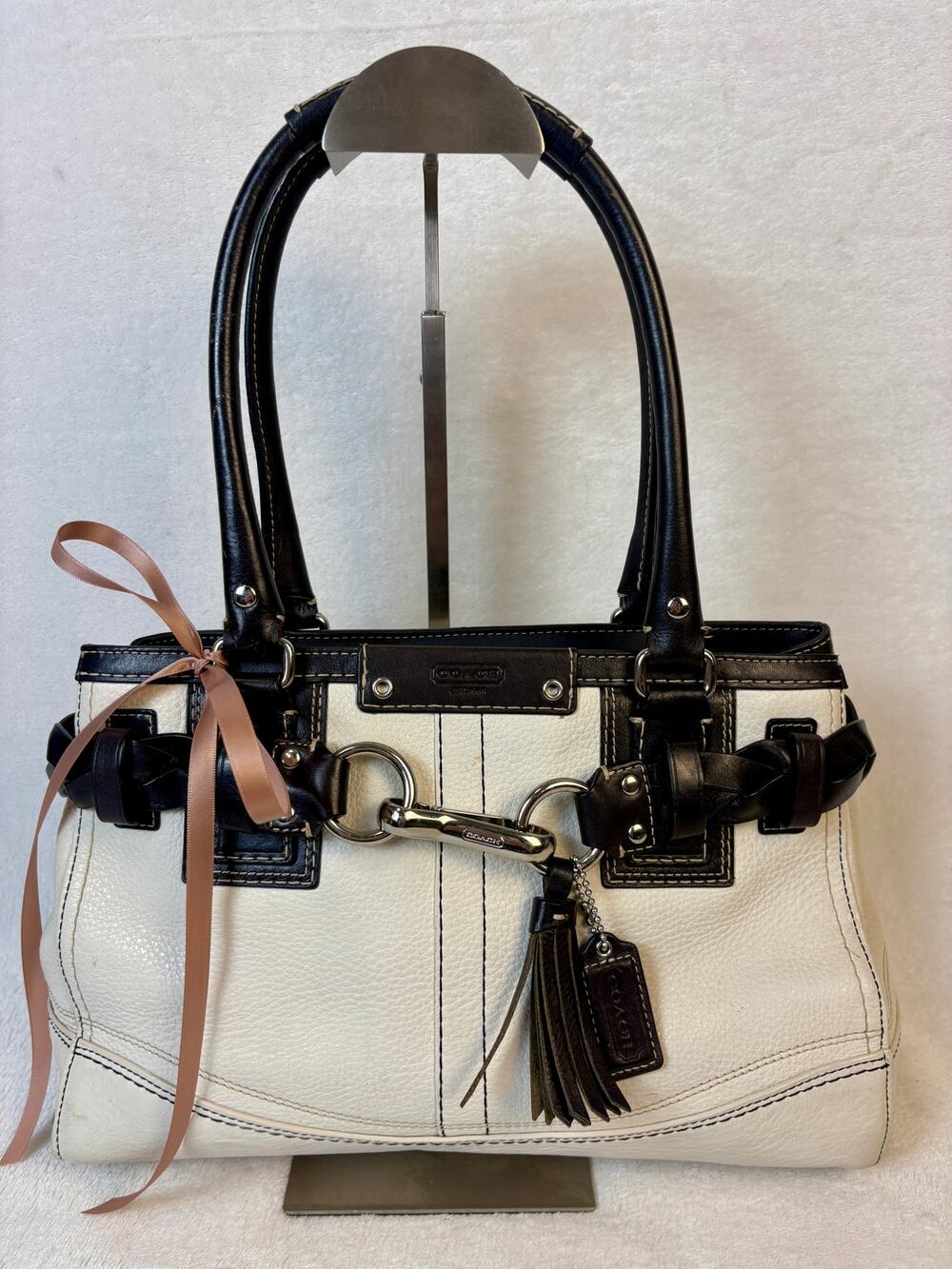 Coach Y2K Hamptons Pebble Leather Carryall in Black and White
